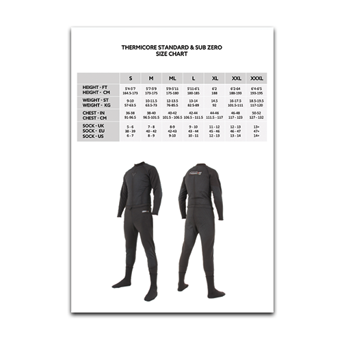 Thermicore Undersuit Size Chart